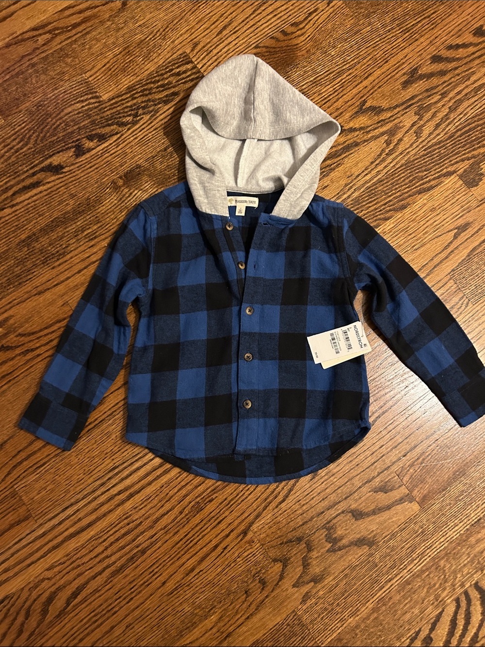 Tucker + Tate Blue and Black Plaid Hooded Shirt for Kids